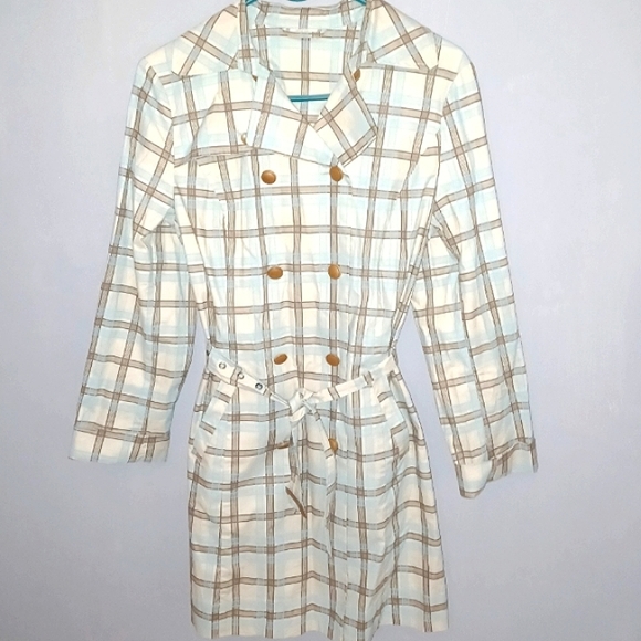 🎄3/$15 NWOT NOA NOA Belted Plaid Trench Coat - Picture 2 of 5
